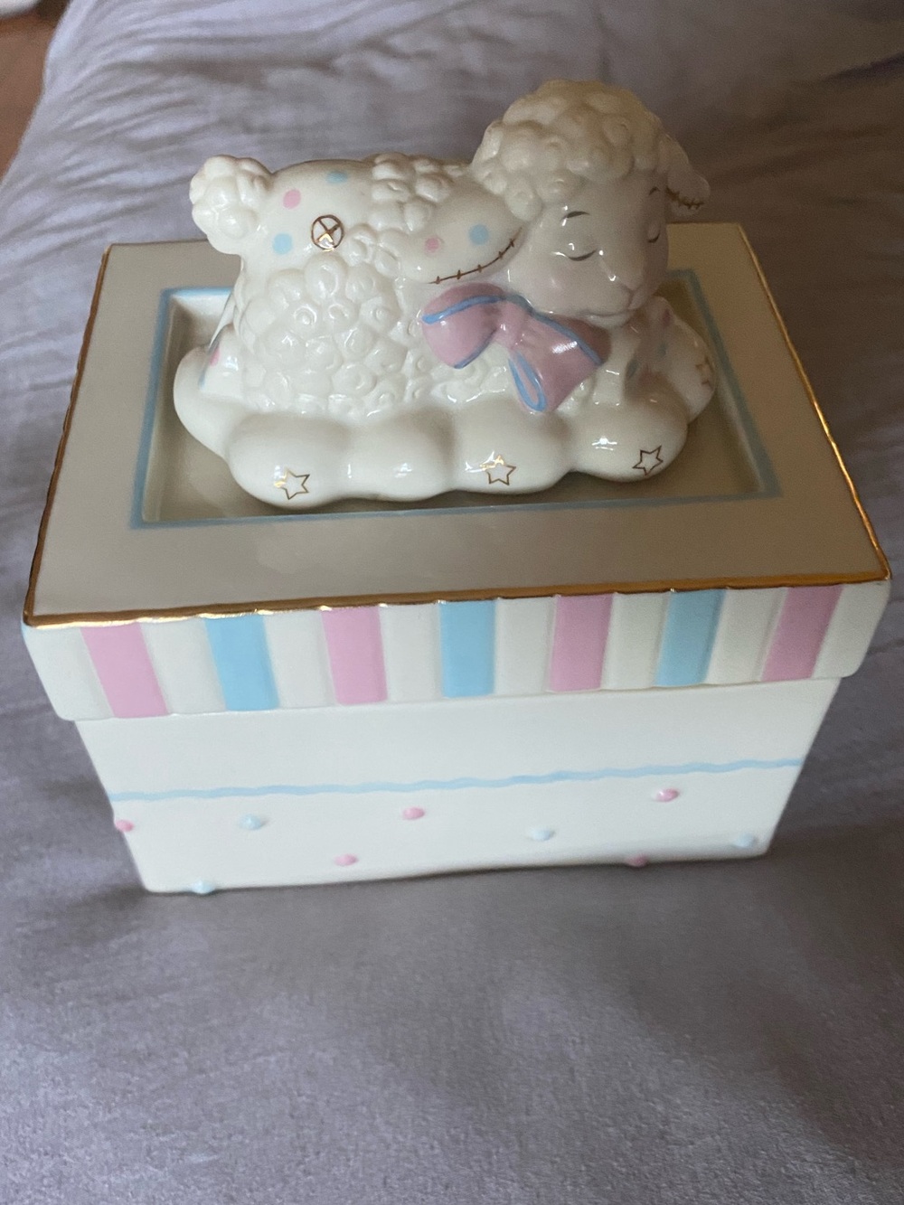Lenox Ceramic Lamb Box in Pastel Pink & Blue